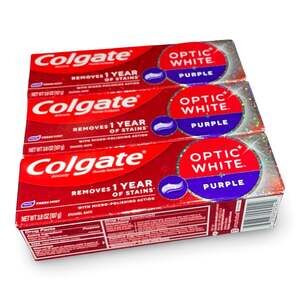 Colgate Optic White Purple Toothpaste 3 Pack Fresh Mint 3.8oz Tubes Whitening x3